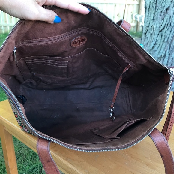 Fossil coated leather geometric print tote bag - Picture 6 of 6